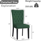 adochr Velvet Dining Chairs Set of 4, Parsons Kitchen Chair, Green | Wooden Legs & Nailed Trim, Upholstered Dining Room Chairs 350 LBS Capacity