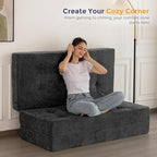MAXYOYO 6" Folding Sofa Bed for Floor, Tufted Tri-Fold Floor Mattress | Queen Size Portable Sofa Couch Guest Mat with Chenille Fabric for Adults, Foldable Topper for Camping, Dark Grey, Queen