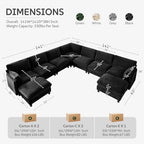 Ihanherry 139" Oversized V-Shaped Modular Sectional Couch, 9-Seater Cloud Sofa with Corner & Movable Ottoman, Large Cushions, Chenille Deep Seat Living Room Furniture Set,Black