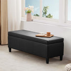 HUIMO Faux Leather Storage Ottoman Bench 50.3 Inch Extra Long PU Upholstered Bedroom Bench with Large Storage Space for the Living Room, Entryway, Bedroom Hold Up to 300lbs (Black)