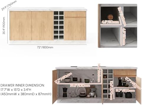 homary 72" Large White Kitchen Island with Storage & LED Lights, Wood Freestanding Island with Wine Rack, Drawers, Cabinet & Shelves, Modern for Kitchen & Dining Room