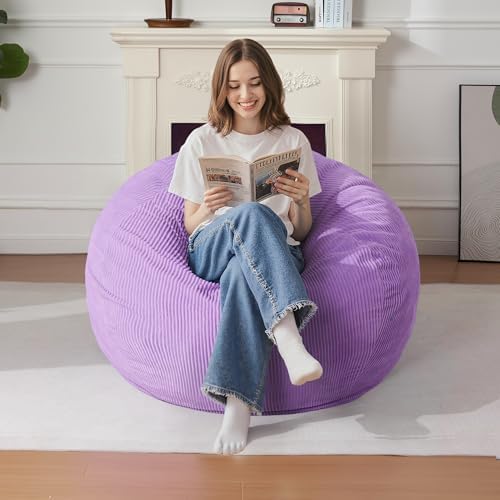 Homguava 3FT Bean Bag Chair for Adults,Teardrop Beanbag Chair with Handle | Big Bean Bag with Memory Foam Filled and Ultra Soft Corduroy Cover for Living Room, Bedroom（Pink 3FT)