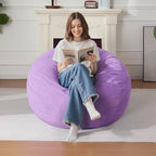 Homguava 3FT Bean Bag Chair for Adults,Teardrop Beanbag Chair with Handle | Big Bean Bag with Memory Foam Filled and Ultra Soft Corduroy Cover for Living Room, Bedroom（Pink 3FT)