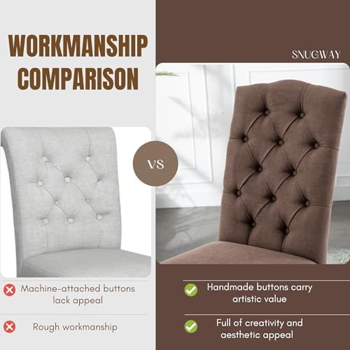 Tufted Dining Chair Fabric Button Upholstered Modern Kitchen Diner Set of 2 | Sturdy Wood Legs, Button High Back Side Chair, Living Room Restaurant Farmhouse Cafe, Mid Century Parsons Accent Stylish