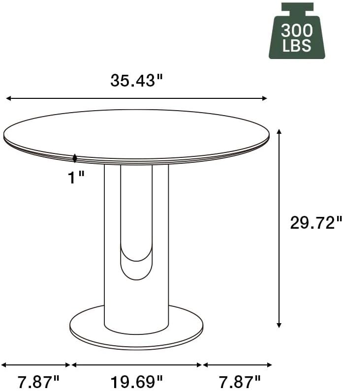 POVISON Round Dining Table, 35" Modern Sintered Stone Kitchen Table for 2 with Stable Carbon Steel Base, Pandora Small Circle Dining Room Tables for Kitchen, Living Room, Bistro(Table Only)