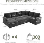 104" Sectional Sleeper Sofa Bed, 7 Seat Pull Out Couch with Storage, Gray | U Shaped Sectional Couches for Living Room, Apartment and Guest Room, Chenille Upholstered Sectional Couch