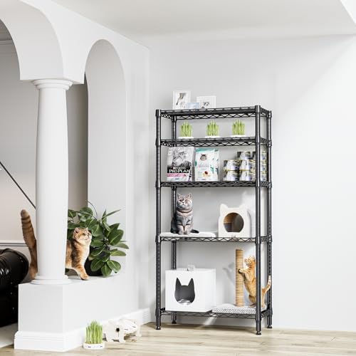 M MZG 1250 lbs 5 Tier Shelf Metal Storage Shelves Shelving Wire Rack Heavy Duty Closet Organizers for Garage Kitchen Bathroom Laundry Black 13.8" D x 29.5" W x 59.5" H