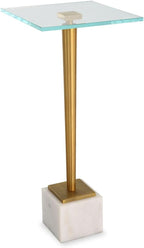 Miri Accent Table | Brass Plated and Tempered Glass Top with White Marble Base (11 in. W x 25 in. H)