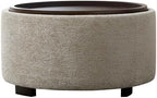 Zihanhome 30 Inch Round Storage Ottoman, Ottoman Coffee Table with Lift Off Lid, Boucle Modern Ottomans with Storage for Living Room, Bedroom, Apartments (Light Brown Striped)