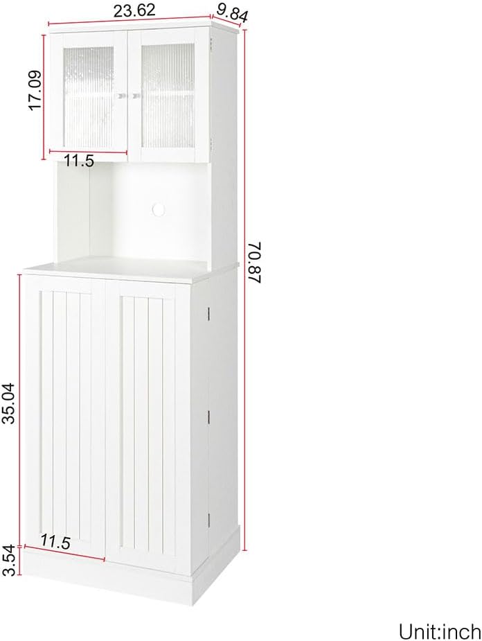 71" Kitchen Pantry Cabinet, Tall Storage Cabinet with Microwave Stand, Freestanding Farmhouse Pantry Cupboard Cabinet with Doors and Adjustable Shelves, for Kitchen, Dining Room, White