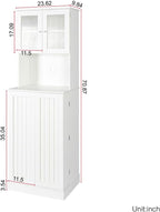 71" Kitchen Pantry Cabinet, Tall Storage Cabinet with Microwave Stand, Freestanding Farmhouse Pantry Cupboard Cabinet with Doors and Adjustable Shelves, for Kitchen, Dining Room, White