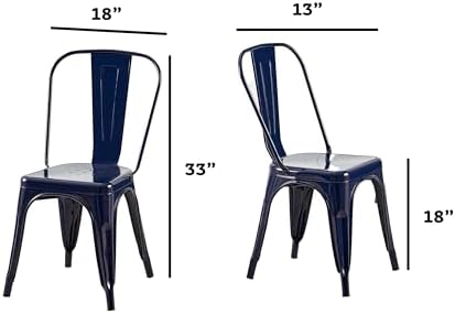 AC Pacific 18 Inch Seat Height Industrial Metal Dining Chairs, Stackable Kitchen or Bar Seat, Durable Modern Design, Versatile Accent Furniture, Set of 2, Dark Blue