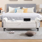Velvet Storage Bench 67 Inch Upholstered Tufted Ottoman Bench with Arms Large Storage Space King Size End of Bed Benches for Bedroom Living Room Entryway Beige