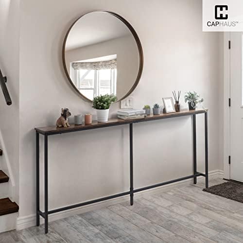 CAPHAUS 63” Narrow Long Console Table for Entryway, Classic Design Sofa Living Room, Skinny Table, Entrance Hallway, Plant Décor Rustic Oak 63-Inch