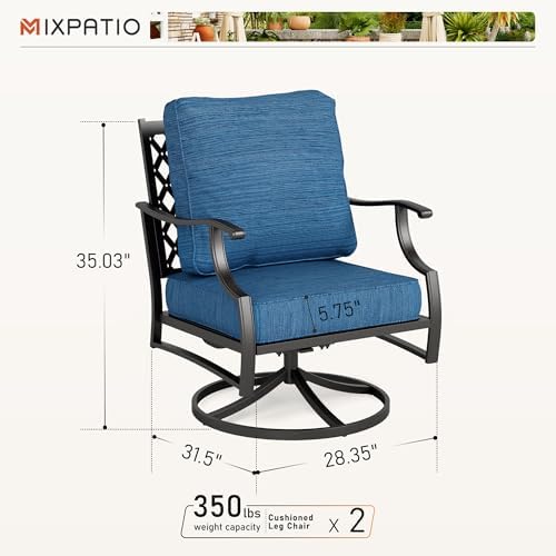 MIXPATIO, 2 Pack, Swivel Rocking Chairs, Metal, Peacock Blue | 31.5"D x 28.35"W x 35.03"H, 5.75" Thick Cushions, High Back, All Weather, 360° Swivel, E-Coated and Powder-Coated Frame
