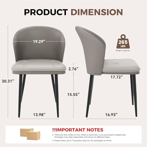 Modern Dining Chairs Set of 4, Faux Leather Upholstered Accent Chair with Metal Legs, Kitchen Side Chair with Comfortable Seat for Dining Room, Living Room, Bedroom, Light Grey