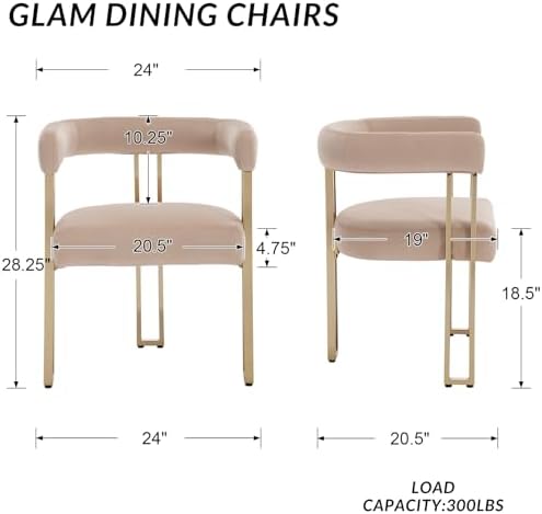 Khaki Velvet Barrel Dining Chairs Set of 2, Modern Upholstered Dining Room Chairs with Gold Metal Legs&Armrest, Boucle Dining Chair Kitchen Chair for Restaurant Banquet
