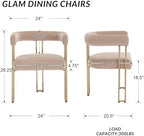 Khaki Velvet Barrel Dining Chairs Set of 2, Modern Upholstered Dining Room Chairs with Gold Metal Legs&Armrest, Boucle Dining Chair Kitchen Chair for Restaurant Banquet