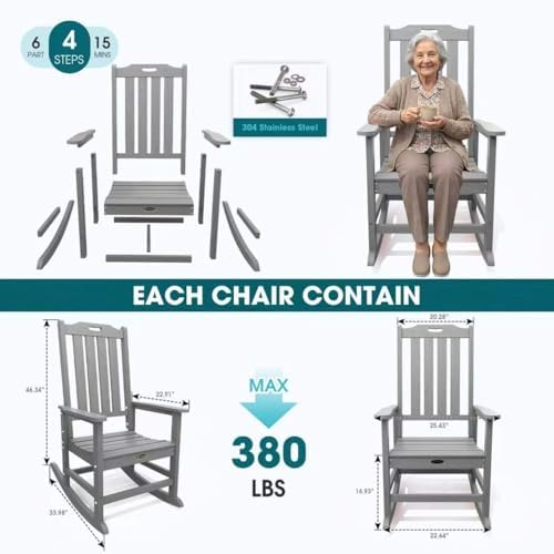 THOEOE Outdoor Rocking Chairs Set of 4, Oversized Patio Rocking Chair