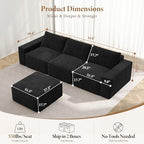 Vesgantti 114" L Shaped Couch, Deep Seat Sectional Sofa, Black | Oversized 3 Seater Modular Couch with Ottoman, Cloud Sofa for Living Room, No Assembly Required, Free Combination, Chenille