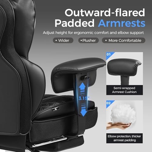 GTPLAYER Big and Tall Gaming Chair 400lbs Heavy Duty Office Chair with Footrest, High Back Pocket Spring Lumbar Support, Ergonomic Wide Comfy Seated Cushion for Lower Back Pain Relief, Earth-Black