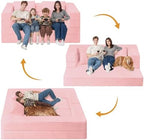Futon Sofa Bed with Pillow, 3-in-1 Sleeper Sofa Bed with Removable Cover | Convertible Floor Sofa Bed with Memory Foam Filled, No Assembly Couch for Living Room, Bedroom（Pink King）
