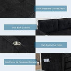 VINGLI Upgraded 64" W 84" L Full Size Futon Sofa Bed, 6" Thick Upholstery Chenille Loveseat Sofa Sleeper Pull Out Couch,Convertible Floor Couch for Living Room, Bedroom, Entertainment Room, Black