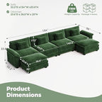 CDCASA 154" Modular Sectional Sofa, Comfy U-Shaped Cloud Couch with 2 Movable Ottomans, Oversized 6-Seater Chenille Deep Seat Sofa Couch for Living Room, DIY Combination, Green