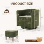 360° Swivel Accent Chair with Storage Ottoman | Small Modern Velvet Barrel Chair, Upholstered Armchair with Footrest for Living Room/Reading/Bedroom, Green