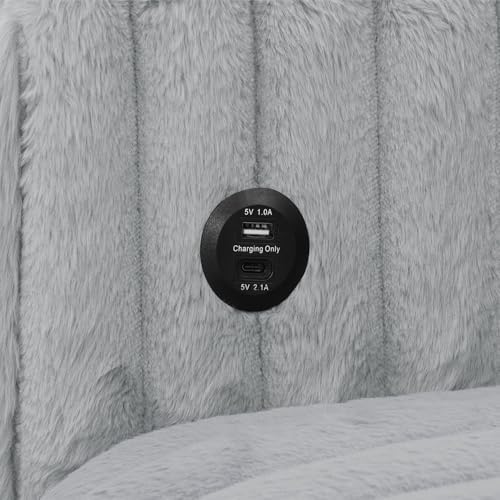 THSUPER 122-Inch Oversized U Shaped Plush Corduroy Fluffy Sectional Sleeper Sofa with Pull Out Bed, Storage Chaise Lounge and USB Charging Port - Gray