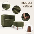 360° Swivel Accent Chair with Storage Ottoman | Small Modern Velvet Barrel Chair, Upholstered Armchair with Footrest for Living Room/Reading/Bedroom, Green