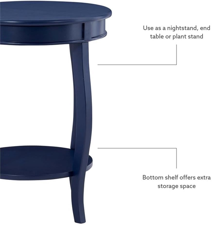 Pemberly Row Wood Accent Side Table, 18.25 x 18.25 x 24 in, Navy Blue Finish, Timber Wood and MDF, Cabriole Tapered Legs, Contemporary Design, Bottom Shelf for Storage, Functional for Living Room or