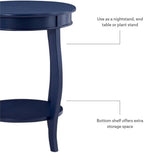 Pemberly Row Wood Accent Side Table, 18.25 x 18.25 x 24 in, Navy Blue Finish, Timber Wood and MDF, Cabriole Tapered Legs, Contemporary Design, Bottom Shelf for Storage, Functional for Living Room or