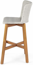Saiveina Lymington Outdoor Bar Stool, Teak Finished Wood with Light Grey Wicker, Set of 2