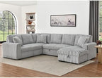THSUPER 122-Inch Oversized U Shaped Plush Corduroy Fluffy Sectional Sleeper Sofa with Pull Out Bed, Storage Chaise Lounge and USB Charging Port - Gray