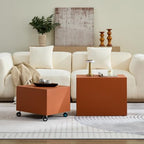 2-Piece Small Cube Side Table and Rolling Side Table Set | Modern Movable End Tables with Silent Casters Minimalist Cube Accent Side Table for Living Room, Bedroom