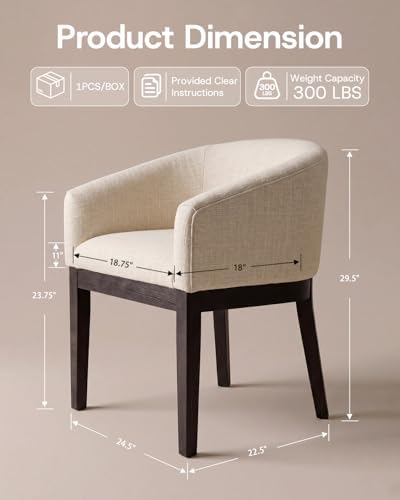 HNY Barrel Dining Chairs Set of 2, Mid Century Modern Upholstered Dining Chairs with Arms, Linen Kitchen & Dining Room Chairs, Solid Wood Frame Accent Chairs for Kitchen, Apartment, Cream