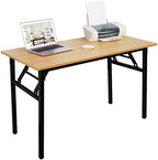 DlandHome 47 Inch Folding Computer Desk, Fully Assembled, Teak Black