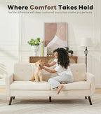 Tbfit 77.2" W Linen Sofa Couch, Mid Century Modern Decor Loveseat Couches for Living Room, Button Tufted Upholstered Small Couch for Bedroom, Solid, and Easy to Install Love Seats Furniture, Beige