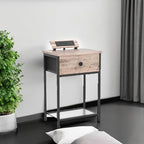 AMHANCIBLE Night Stand, End Tables Living Room Set of 2, Small Nightstand with Charging Station, Slim Bed Side Table with Fabric Storage Drawer for Bedroom, Small Space, Greige, HET03SDPGY