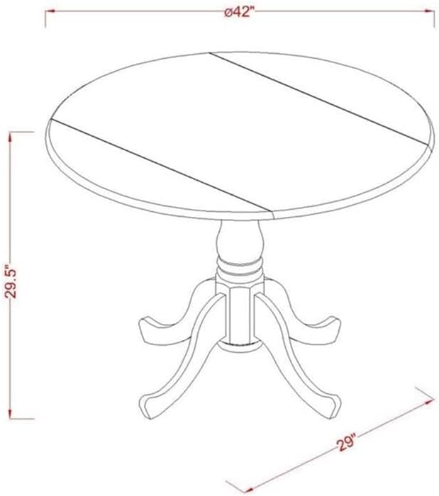 Pemberly Row Round Rubberwood Dining Table, Walnut Top and Linen White Pedestal Base, 42 in Diameter, 30 in Height, Drop Leaf Design, Classic Style Kitchen or Dining Room Table for Small Spaces