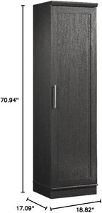 Pemberly Row Engineered Wood Single Door Pantry, 70.945 in H x 18.819 in W x 17.087 in D, Raven Oak Finish, Adjustable Shelves and Reversible Door, Kitchen or Dining Room Storage Cabinet