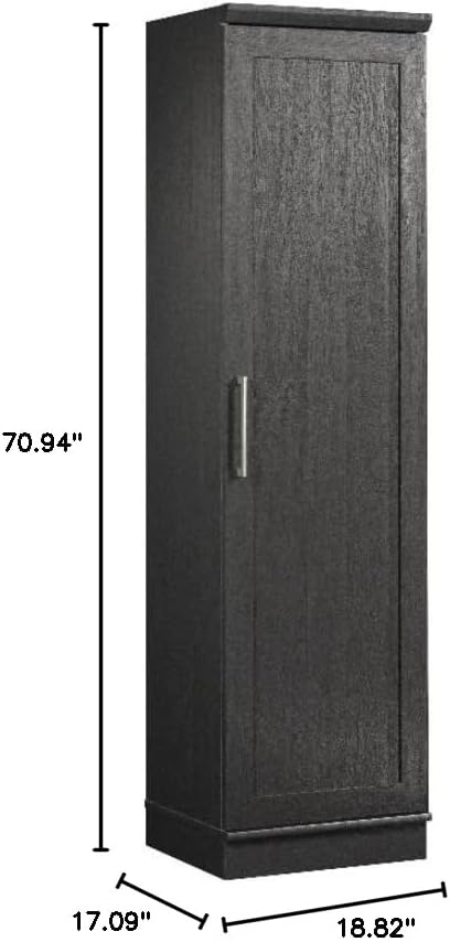 Pemberly Row Engineered Wood Single Door Pantry, 70.945 in H x 18.819 in W x 17.087 in D, Raven Oak Finish, Adjustable Shelves and Reversible Door, Kitchen or Dining Room Storage Cabinet