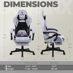 Dowinx Gaming Chair Fabric with Pocket Spring Cushion, Massage Game Chair Cloth with Headrest, Ergonomic Computer Chair with Footrest 290LBS, Black and Grey