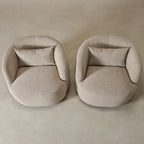 KINWELL 34" W Boucle Swivel Barrel Chairs with Pillow Set of 2, Taupe | No Assembly Round Sherpa Upholstered Armchairs Accent Chairs Single Sofa Chairs with Toss Pillow for Living Room and Bedroom