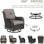 Belord Wicker Outdoor Furniture Patio Furniture Set - 6 Piece Patio Conversation Set with Swivel Rocker Chairs, Rattan Sofa, Ottomans and Coffee Table, Gray Cushion