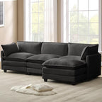 ROWHY 112'' Modular Sectional Cloud Couch with Movable Ottoman, 4 Seat Modern Chenille Sofa, Deep Seat L Shaped Couch for Living Room Bedroom Apartment, Grey | Sturdy Frame
