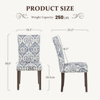 Furniliving Upholstered Dining Chairs Set of 2 - Line Fabric Modern Farmhouse Kitchen Chairs, High-Back Dining Room Chairs with Wooden Legs for Kitchen Dining Room Living Room.Floral Blue