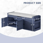 42.6" Storage Bench - Shoe Storage Bench with Side Storage Shelves and 3 Doors, Multifunctional Entryway Bench with Lift Top Cushion, Shoe Bench for Bedroom, Living Room, Entryway, Navy Blue