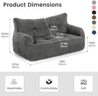 59" Corduroy Bean Bag Chair,2 Seat Loveseat Sofa,Corduroy Lazy Sofa Bed for Adults,Fit Living Room, Bedroom,Outdoor Spaces,Ultra Soft Dutch Velvet,Fluffy Comfort Cover,72h Rebound,Dark Grey